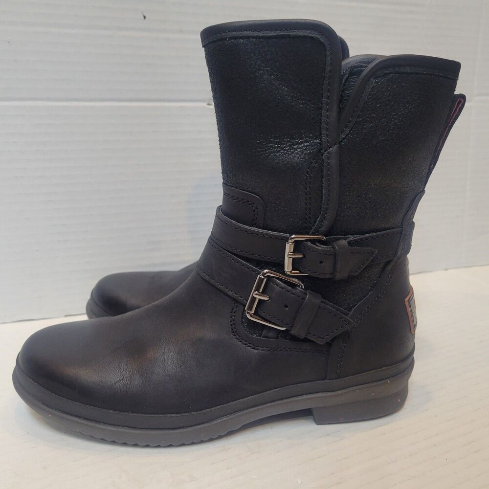 UGG Simmens Boots Womens Sz 5 Waterproof Leather Wool Lined Moto Rain Booties